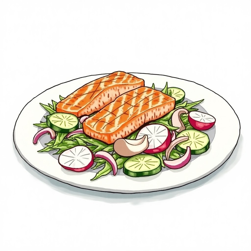 Grilled Salmon with Radish Cucumber Slaw