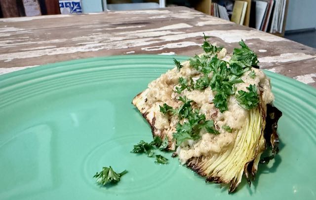 Roasted Cabbage with Mustard Sauce